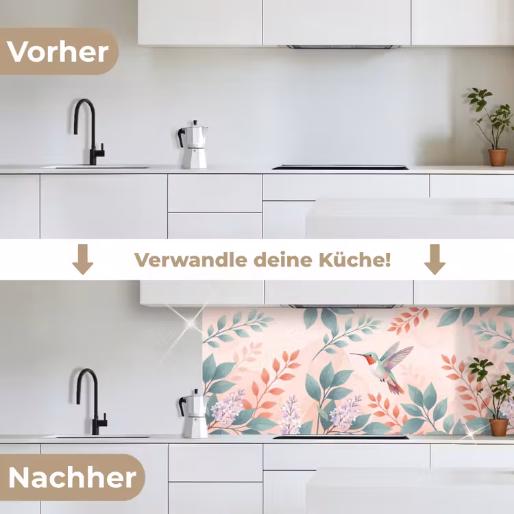 Kolibrie - Vliegen - Natuur - Illustratie - Kleurrijk keuken achterwand 2 middel -voor-na_DE
