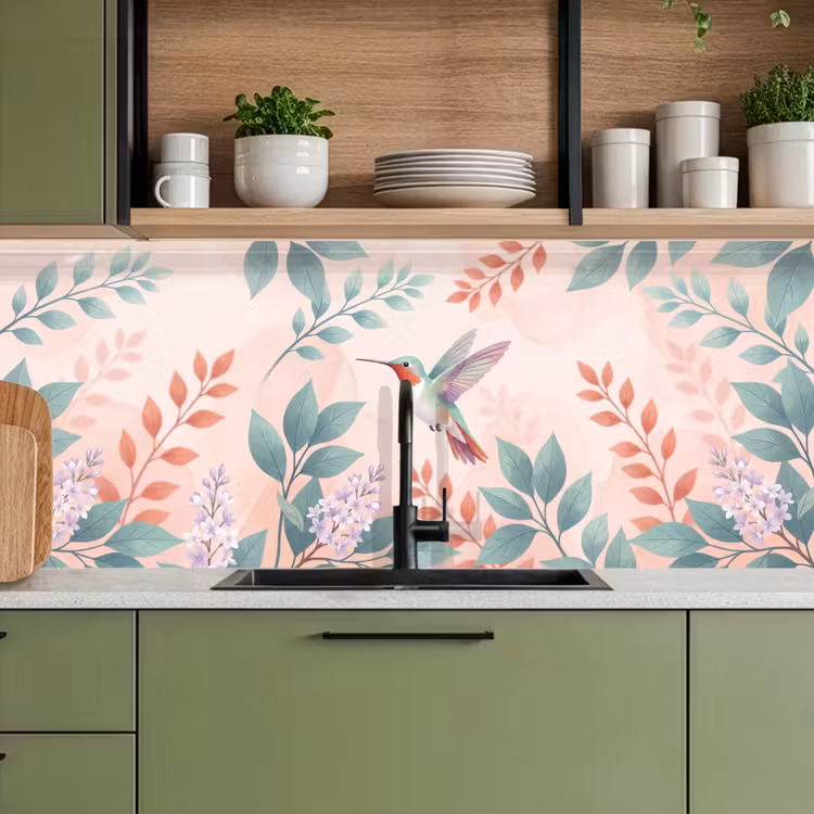 Kolibrie - Vliegen - Natuur - Illustratie - Kleurrijk keuken achterwand 2 middel -sfeer3