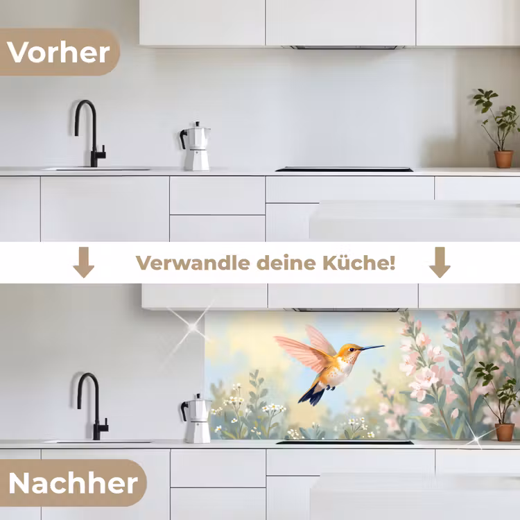 Kolibrie - Illustratie - Kleurrijk keuken achterwand 2 middel -voor-na_DE