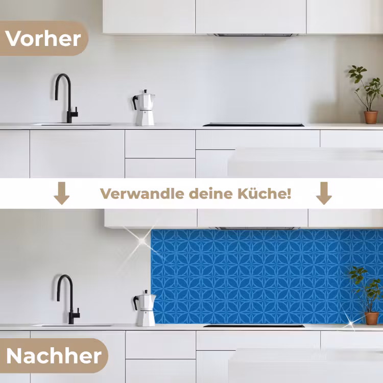 Kompas - Blauw - Patronen keuken achterwand 2 middel 871 -voor-na_DE