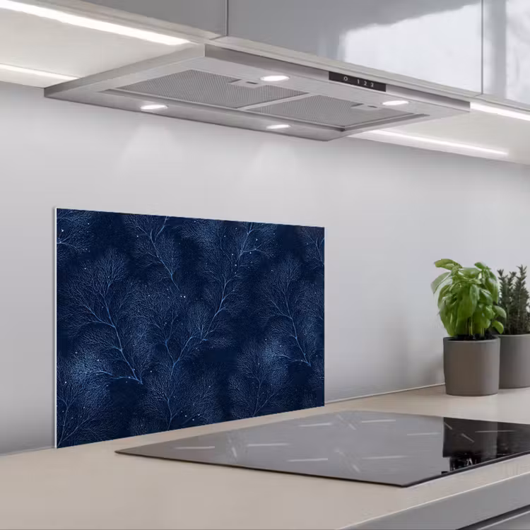 Koraal - Takken - Patroon - Nachtblauw keuken achterwand spatscherm klein 900 -3d_schuin