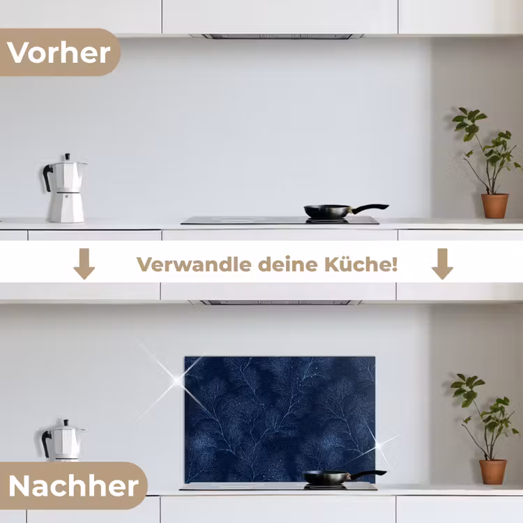 Koraal - Takken - Patroon - Nachtblauw keuken achterwand spatscherm klein 900 -voor_na_DE