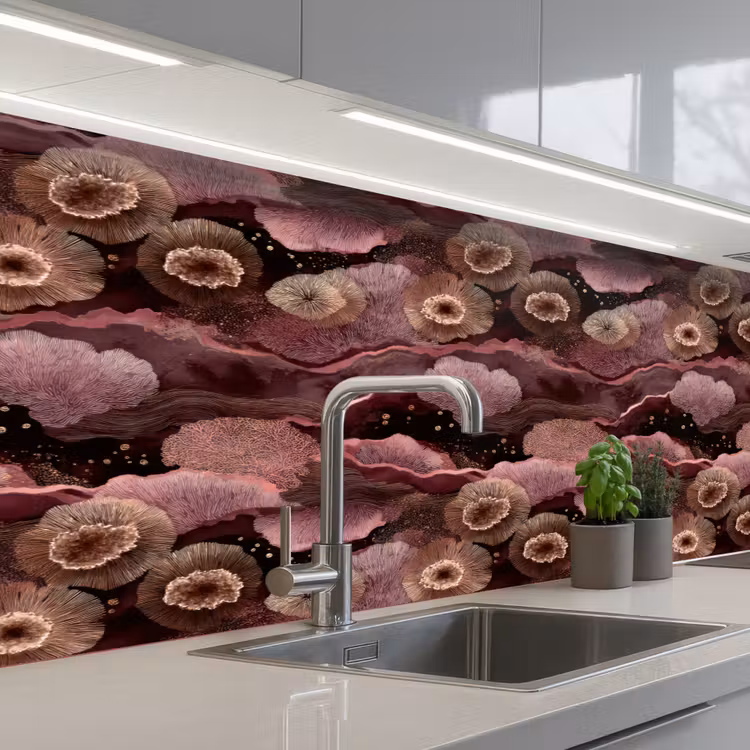 Koraal - Organisch - Roze keuken achterwand 2 middel 871 -3d_schuin