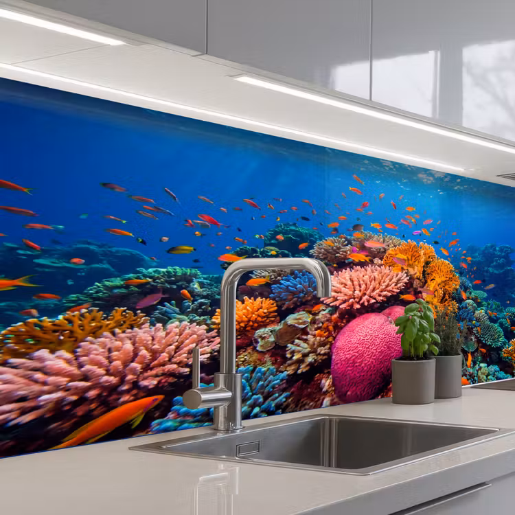 Koraal - Vissen - Oceaan - Natuur - Kleurrijk keuken achterwand 2 middel -3d_schuin