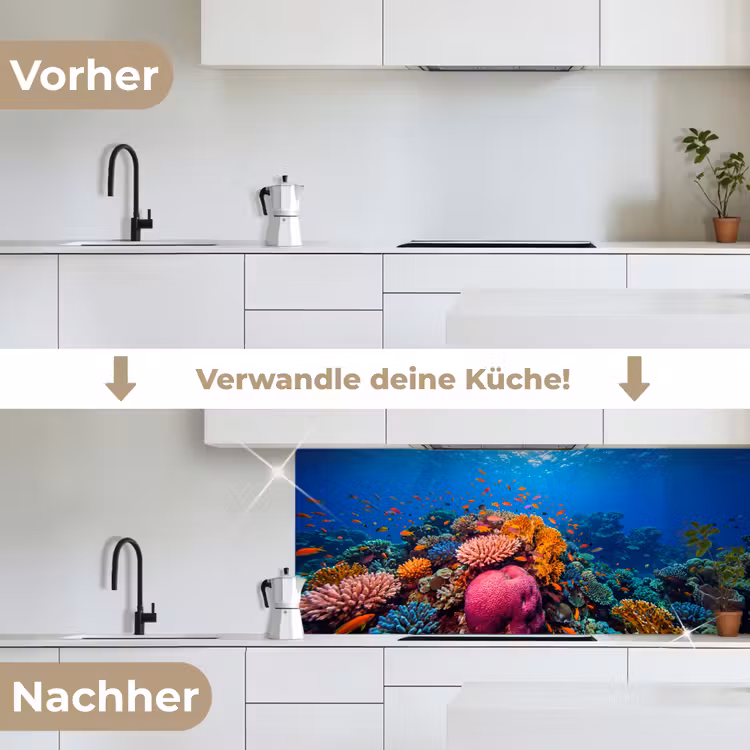 Koraal - Vissen - Oceaan - Natuur - Kleurrijk keuken achterwand 2 middel -voor-na_DE
