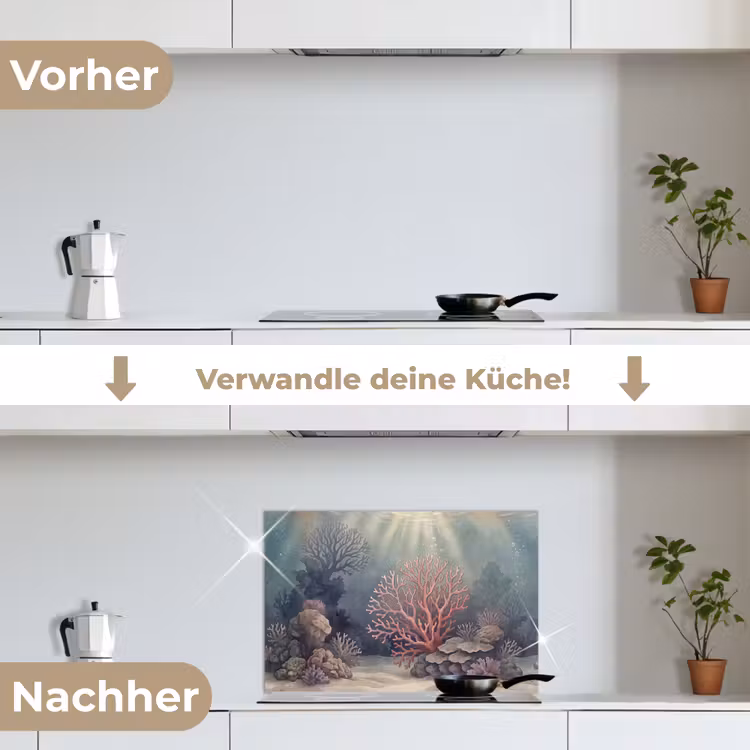 Koraal - Onderwater - Natuur - Roze keuken achterwand spatscherm klein -voor_na_DE