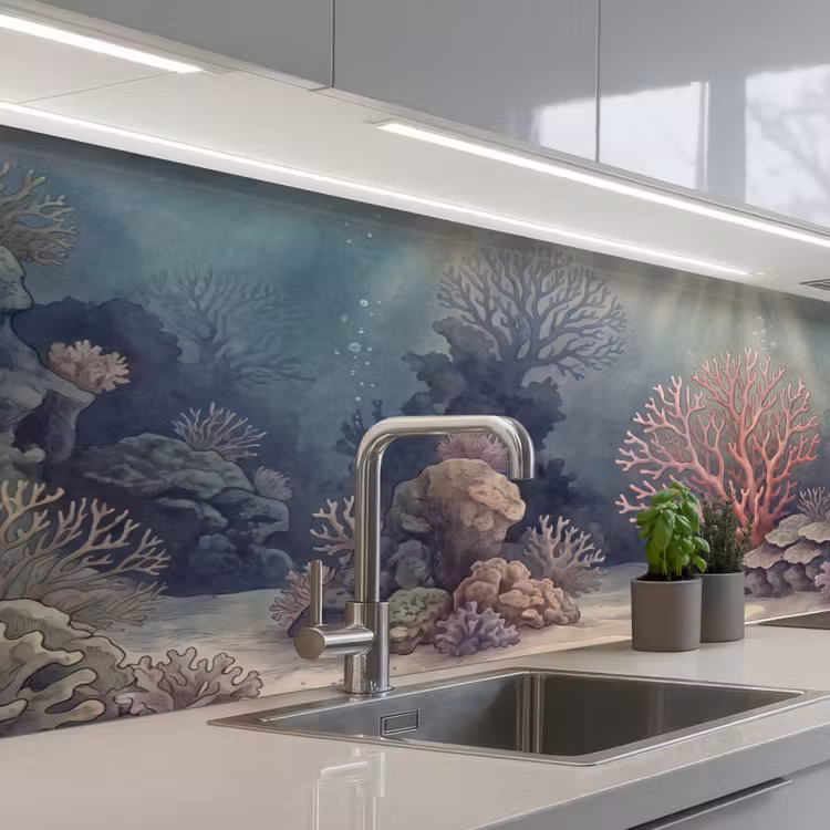Koraal - Onderwater - Natuur - Roze keuken achterwand 2 middel -3d_schuin