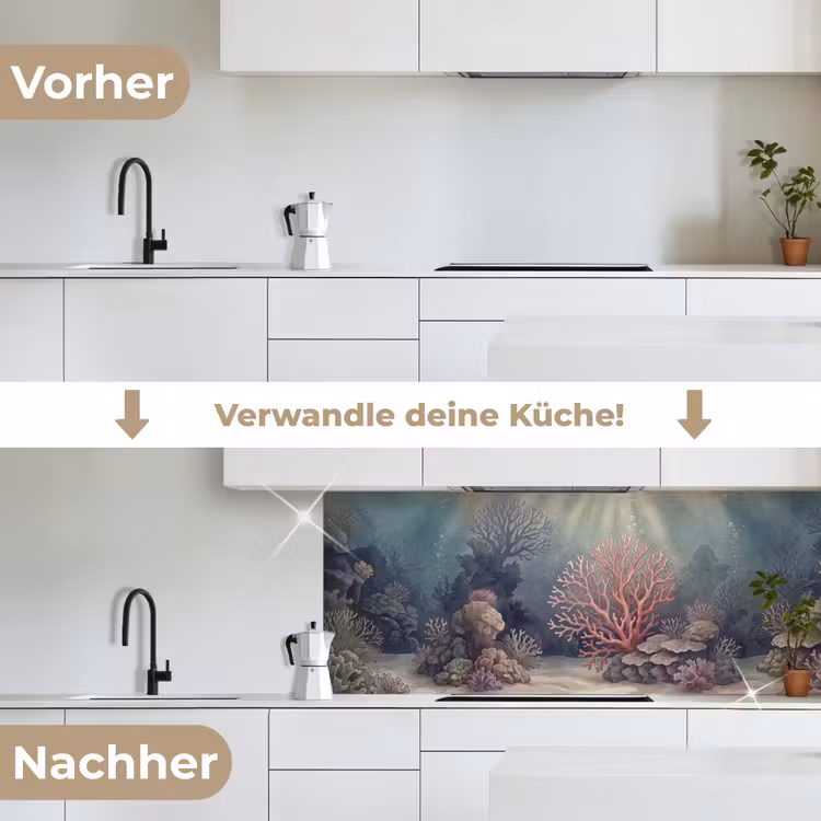 Koraal - Onderwater - Natuur - Roze keuken achterwand 2 middel -voor-na_DE