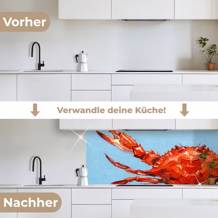 Krab - Zee - Dieren - Abstract - Rood keuken achterwand 2 middel -voor-na_DE