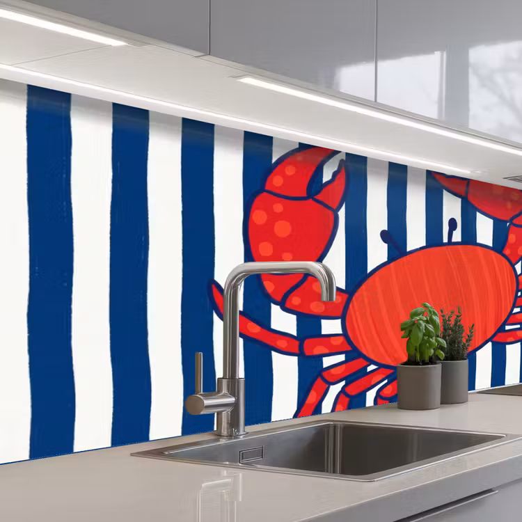 Krab - Strepen - Zeeleven - Illustratie - Rood keuken achterwand 2 middel -3d_schuin