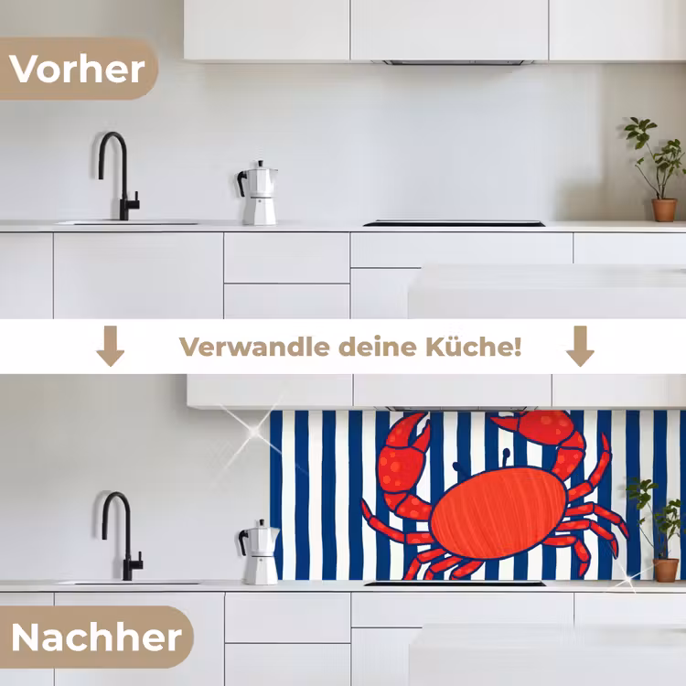 Krab - Strepen - Zeeleven - Illustratie - Rood keuken achterwand 2 middel -voor-na_DE