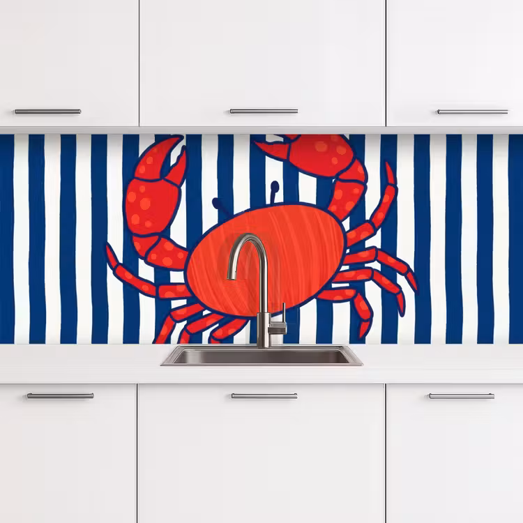 Krab - Strepen - Zeeleven - Illustratie - Rood keuken achterwand 2 middel -3d