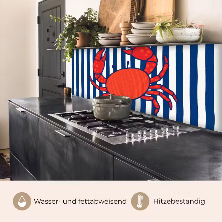 Krab - Strepen - Zeeleven - Illustratie - Rood keuken achterwand 2 middel -usp_DE