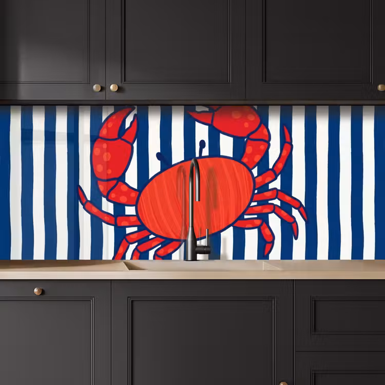 Krab - Strepen - Zeeleven - Illustratie - Rood keuken achterwand 2 middel -sfeer1