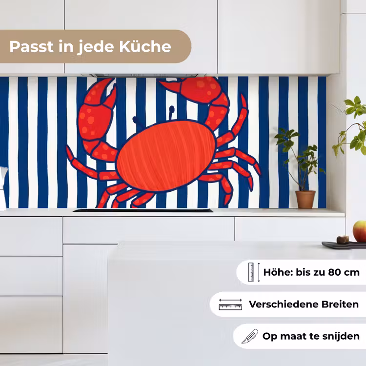 Krab - Strepen - Zeeleven - Illustratie - Rood keuken achterwand 2 middel -sfeer4_DE