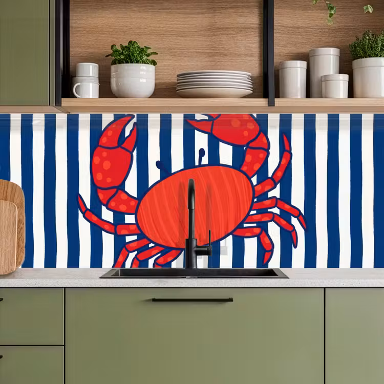 Krab - Strepen - Zeeleven - Illustratie - Rood keuken achterwand 2 middel -sfeer3