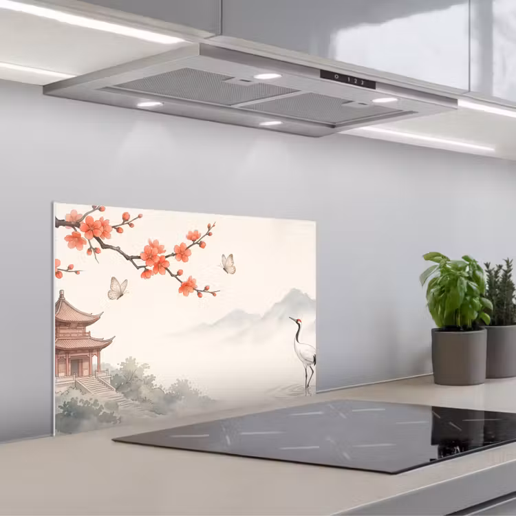 Kraanvogel - Azië - Klassiek keuken achterwand spatscherm klein -3d_schuin