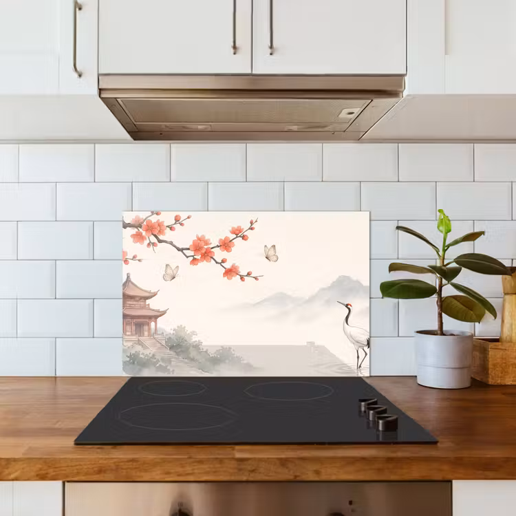 Kraanvogel - Azië - Klassiek keuken achterwand spatscherm klein -sfeer2