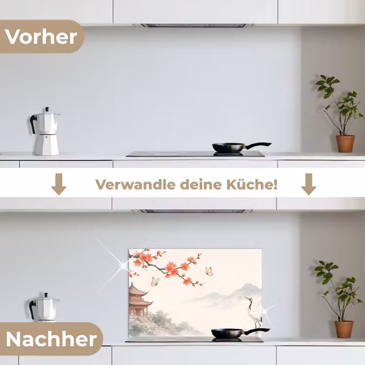 Kraanvogel - Azië - Klassiek keuken achterwand spatscherm klein -voor_na_DE