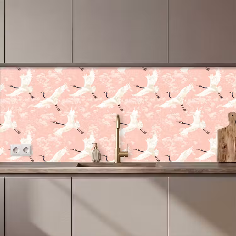 Kraanvogels - Bloesem - Roze keuken achterwand 2 middel 871 zz_3dshopping