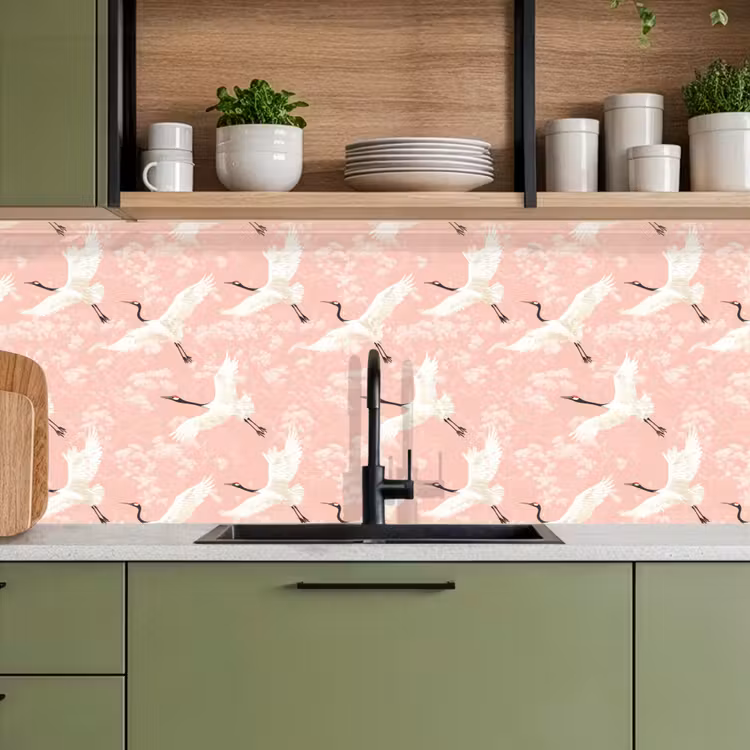 Kraanvogels - Bloesem - Roze keuken achterwand 2 middel 871 -sfeer3