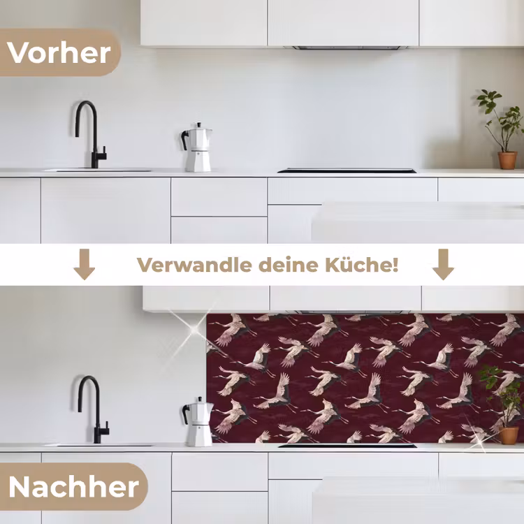 Kraanvogels - Klassiek - Bordeaux keuken achterwand 2 middel 871 -voor-na_DE