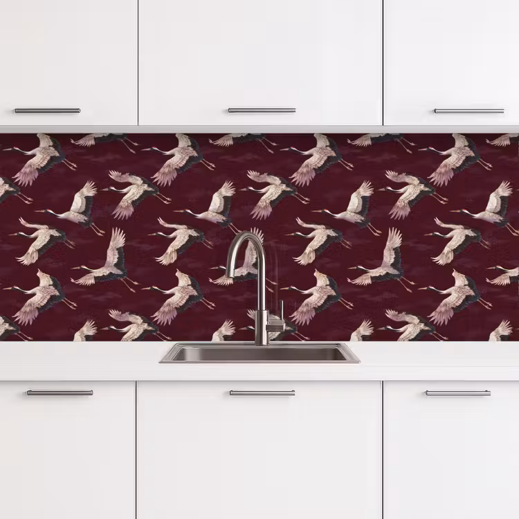 Kraanvogels - Klassiek - Bordeaux keuken achterwand 2 middel 871 -3d