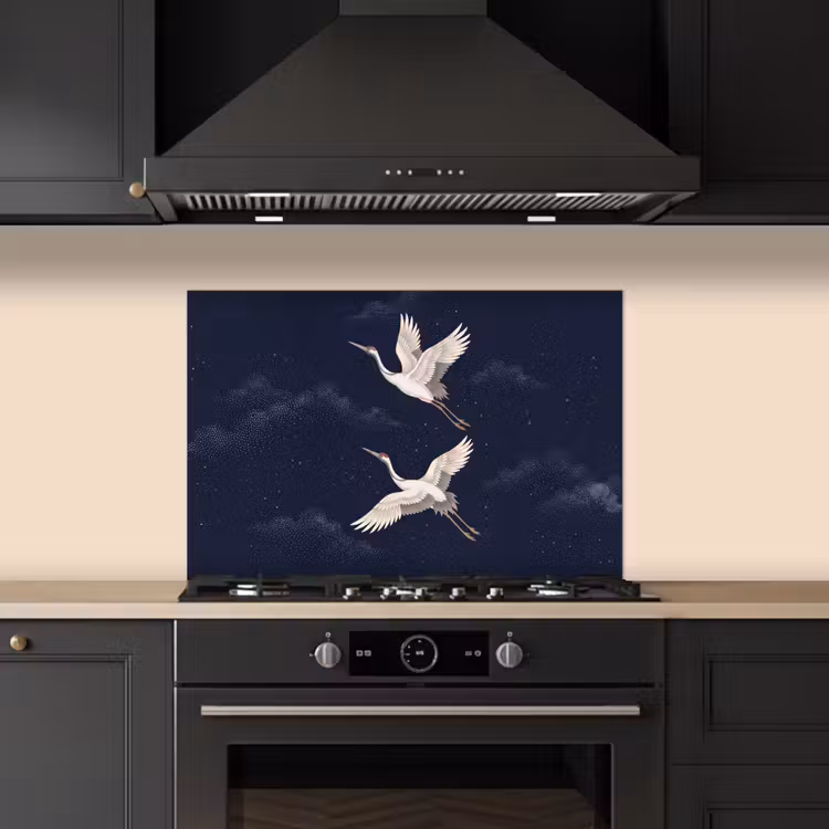 Kraanvogels - Nachthemel - Blauw keuken achterwand spatscherm klein -sfeer1