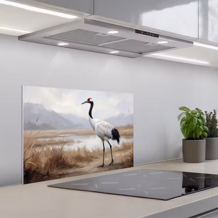 Kraanvogel - Natuur - Realistisch keuken achterwand spatscherm klein -3d_schuin