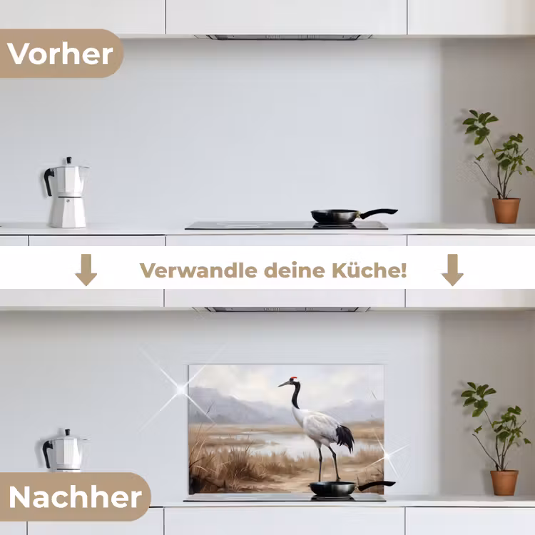 Kraanvogel - Natuur - Realistisch keuken achterwand spatscherm klein -voor_na_DE