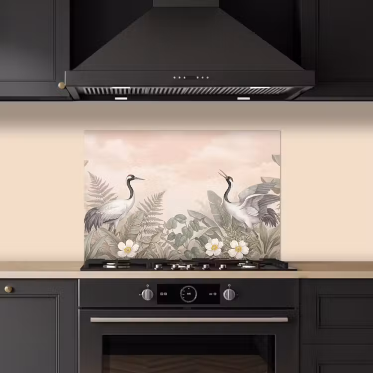 Kraanvogels - Natuur - Roze keuken achterwand spatscherm klein -sfeer1