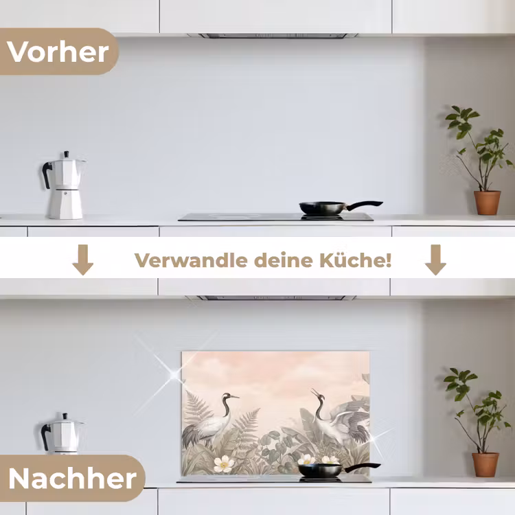 Kraanvogels - Natuur - Roze keuken achterwand spatscherm klein -voor_na_DE