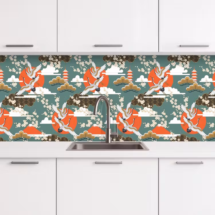 Kraanvogel - Sakura - Zon - Patronen keuken achterwand 2 middel 871 -3d