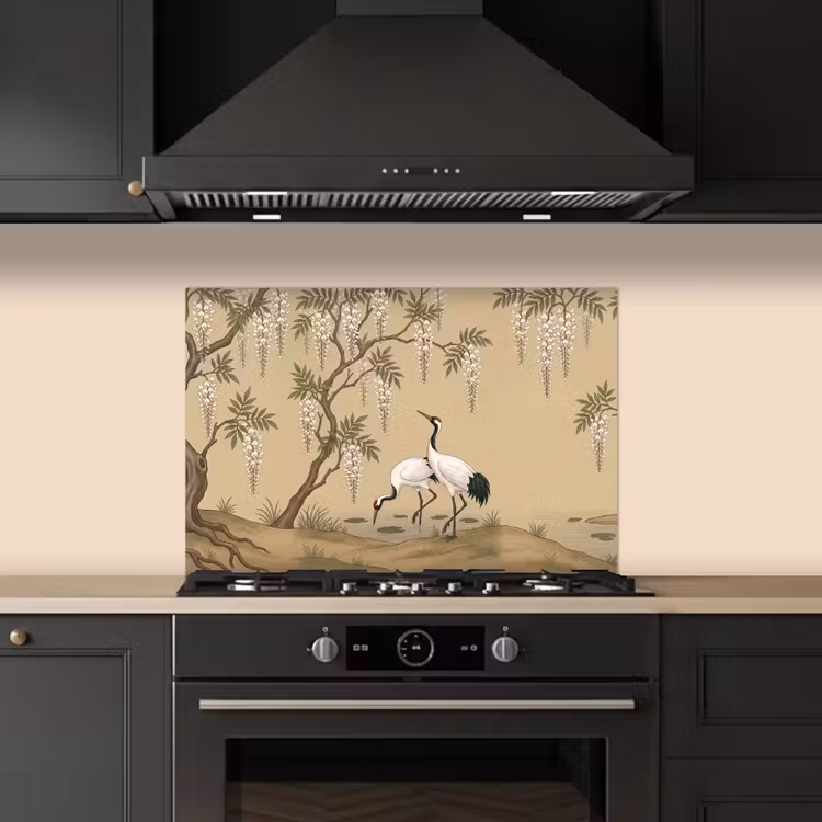 Kraanvogels - Water - Beige keuken achterwand spatscherm klein -sfeer1