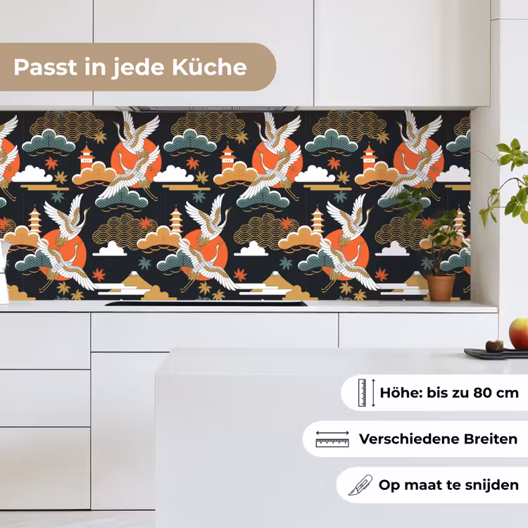 Kraanvogel - Wolken - Japan - Patroon keuken achterwand 2 middel 871 -sfeer4_DE