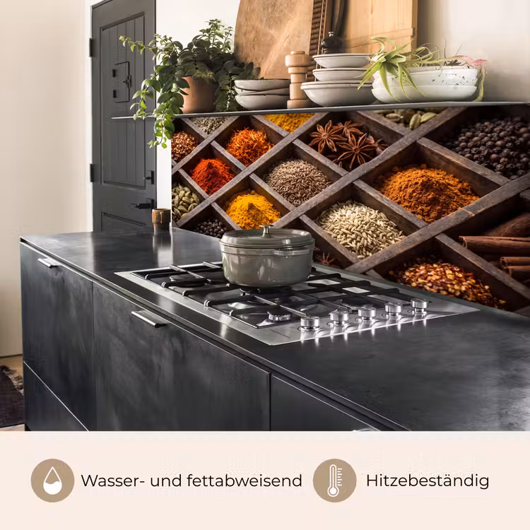 Küchenrückwand - Kräuter – Holz – Essen - Kruiden - Houten - Eten keuken achterwand 2 middel