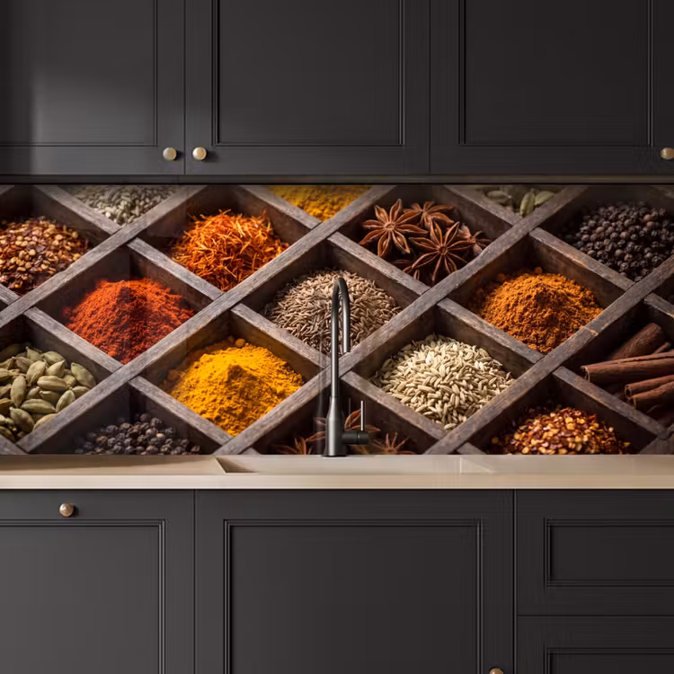 Küchenrückwand - Kräuter – Holz – Essen - Kruiden - Houten - Eten keuken achterwand 2 middel