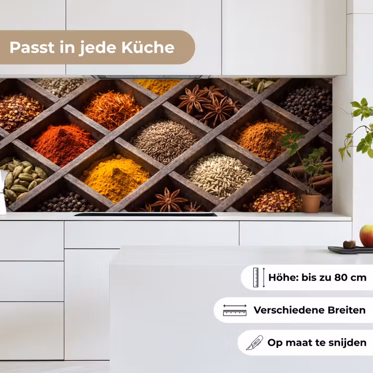 Küchenrückwand - Kräuter – Holz – Essen - Kruiden - Houten - Eten keuken achterwand 2 middel