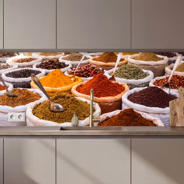 Küchenrückwand - Kräuter – Markt – Essen - Kruiden - Markt - Eten keuken achterwand 2 middel zz_3dshopping