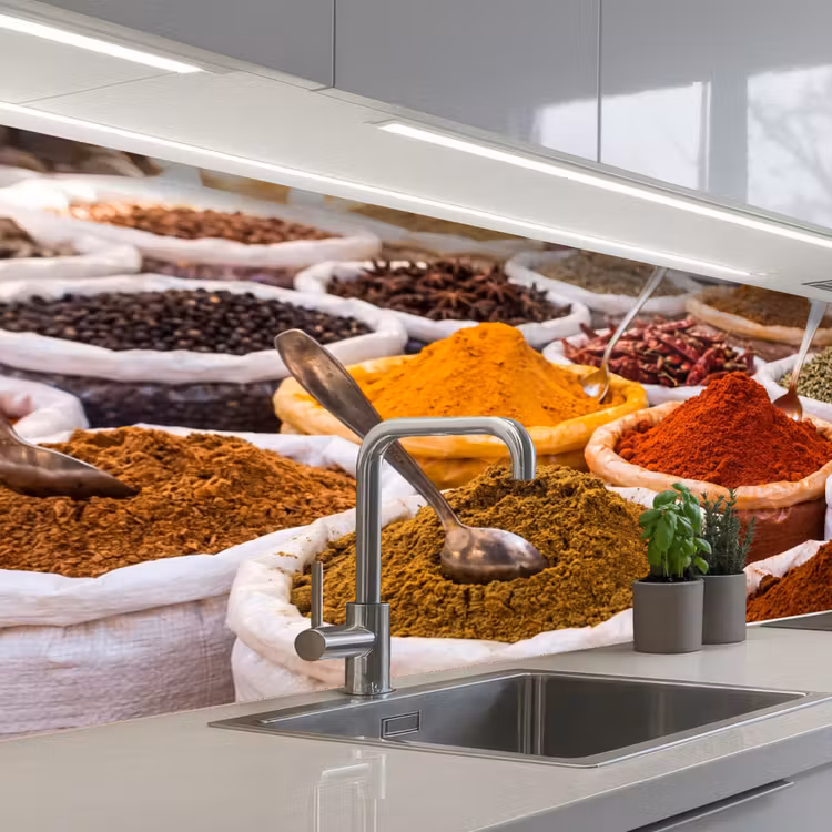 Küchenrückwand - Kräuter – Markt – Essen - Kruiden - Markt - Eten keuken achterwand 2 middel