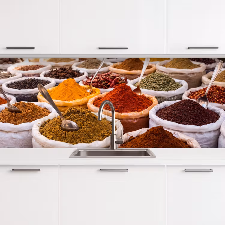 Küchenrückwand - Kräuter – Markt – Essen - Kruiden - Markt - Eten keuken achterwand 2 middel