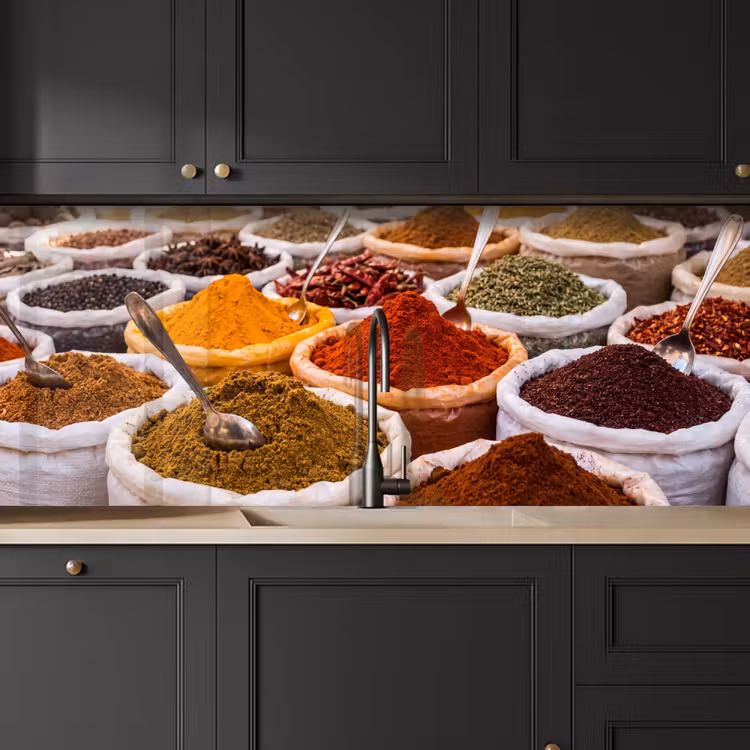 Küchenrückwand - Kräuter – Markt – Essen - Kruiden - Markt - Eten keuken achterwand 2 middel
