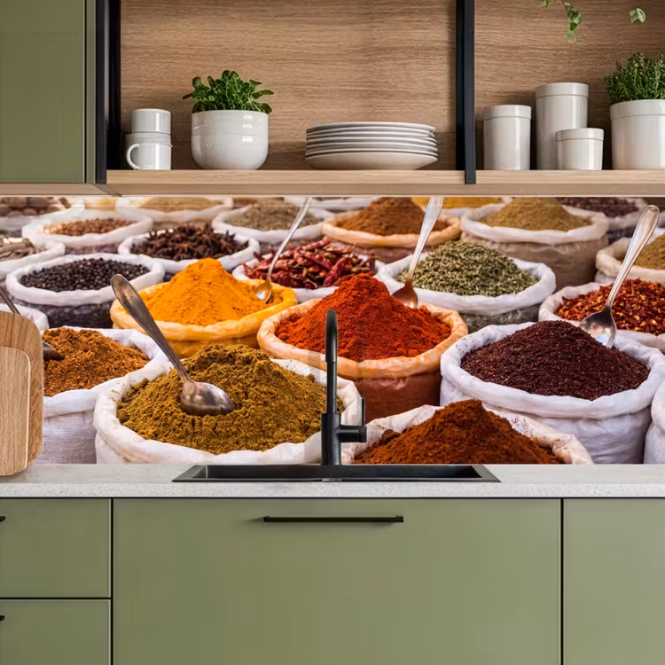 Küchenrückwand - Kräuter – Markt – Essen - Kruiden - Markt - Eten keuken achterwand 2 middel