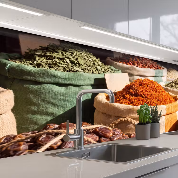 Küchenrückwand - Kräuter – Markt – Farbenfroh - Kruiden - Markt - Kleurrijk keuken achterwand 2 middel