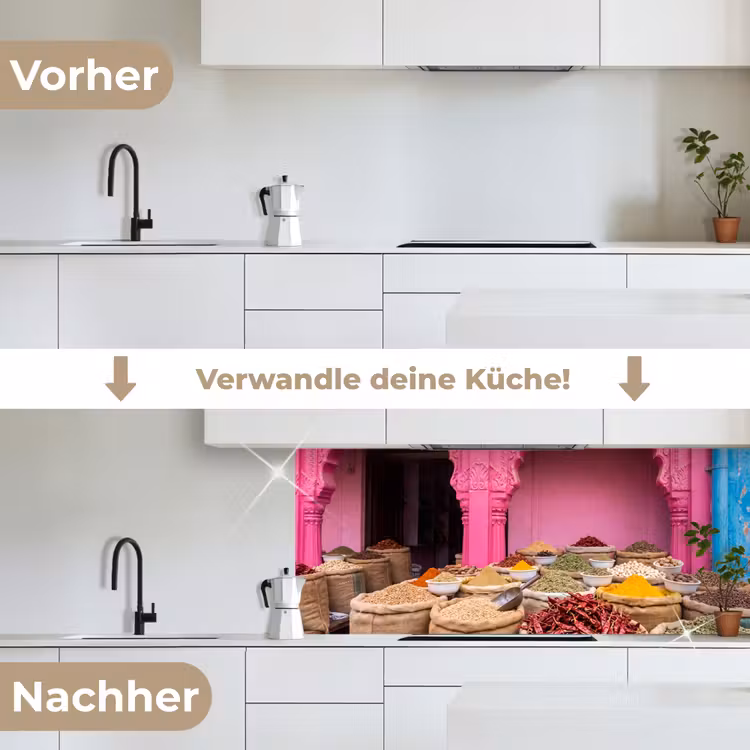 Küchenrückwand - Kräuter – Markt – Rosa - Kruiden - Markt - Roze keuken achterwand 2 middel