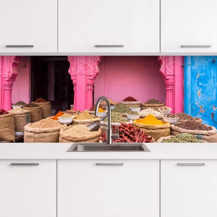 Küchenrückwand - Kräuter – Markt – Rosa - Kruiden - Markt - Roze keuken achterwand 2 middel