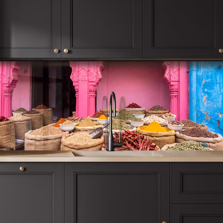 Küchenrückwand - Kräuter – Markt – Rosa - Kruiden - Markt - Roze keuken achterwand 2 middel