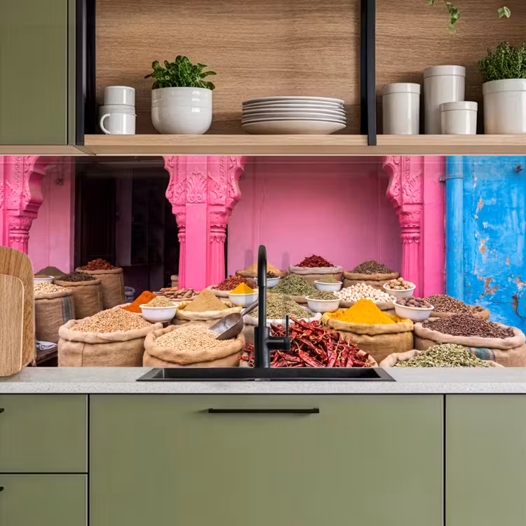 Küchenrückwand - Kräuter – Markt – Rosa - Kruiden - Markt - Roze keuken achterwand 2 middel