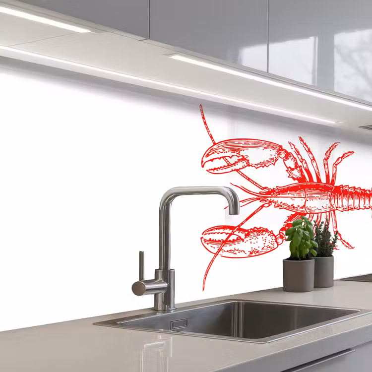 Kreeft - Rood - Wit keuken achterwand 2 middel -3d_schuin
