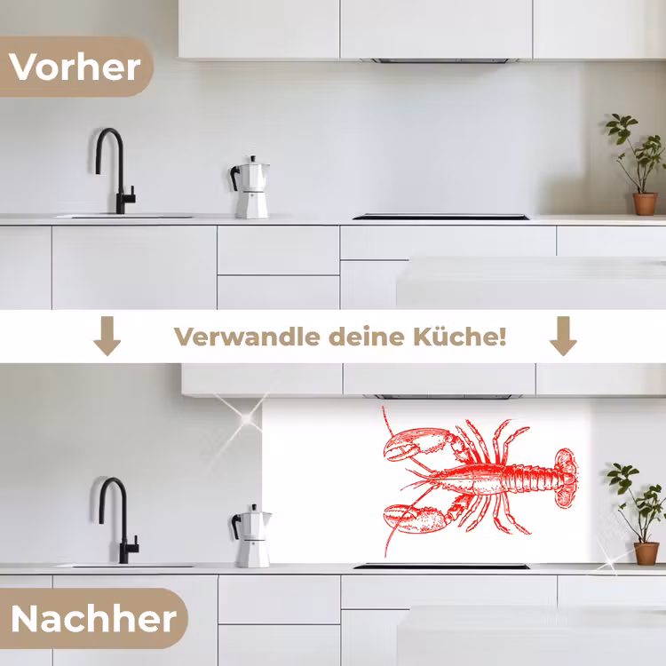 Kreeft - Rood - Wit keuken achterwand 2 middel -voor-na_DE